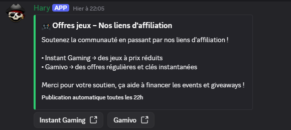 Hary — bot d'affiliation automatisé Instant Gaming et Gamivo