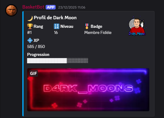 BasketBot — système de niveaux et XP pour la communauté Dark Moon