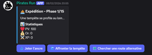Pirates Run — bot RP événementiel avec statistiques de course